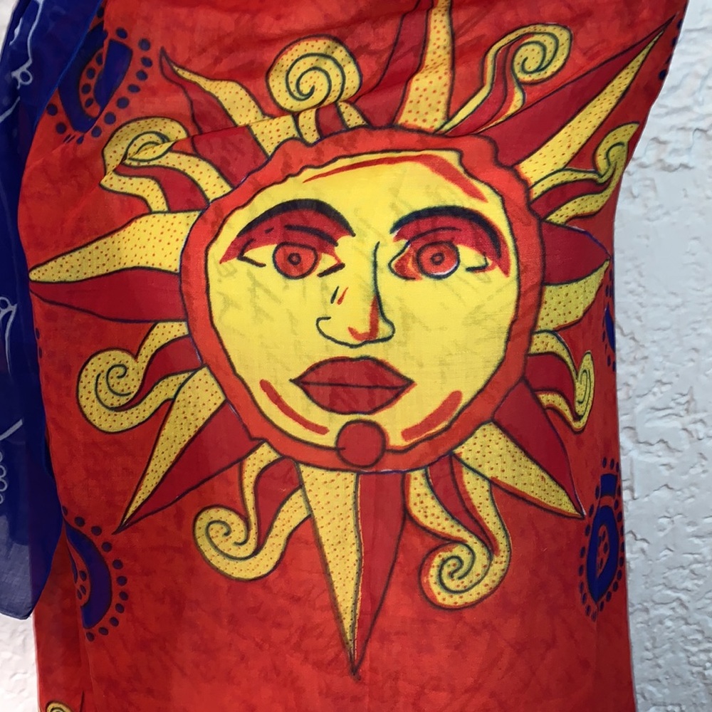 🌞Sun Face Print Boho Hippie Beach Lightweight Sarong Scarf Wrap - Picture 3 of 6